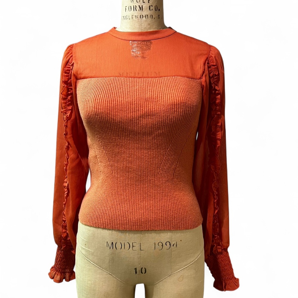 NWT Sam Edelman Vibrant Orange Ruffled Blouse